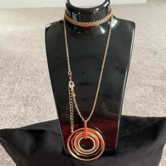Gold overlay geometric long statement necklace - Picture 1 of 2